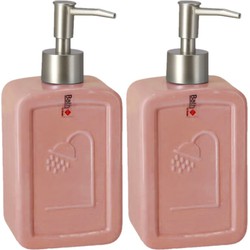 Set van 2x stuks zeeppompjes/zeepdispensers roze keramiek 18 cm - Zeeppompjes