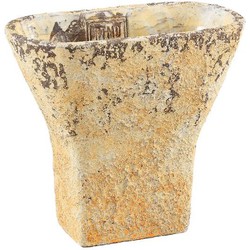 PTMD Githa Ovale Bloempot - 20 x 10 x 18 cm - Cement - Geel