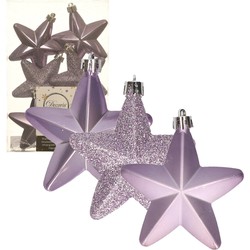 6x stuks kunststof sterren kersthangers heide lila paars 7 cm - Kersthangers