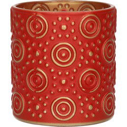 Countryfield theelichthouder/kaarsenhouder - rood/goud - H8 cm - Waxinelichtjeshouders