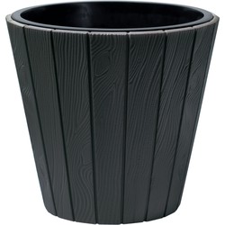 Prosperplast Plantenpot/bloempot Wood Style - buiten/binnen - kunststof - antraciet - D49 x H45 cm - Plantenpotten