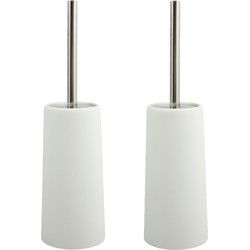 MSV Toiletborstel houder/WC-borstel - 2x - ivoor wit - kunststof - 35 cm - Toiletborstels