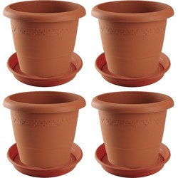 4x stuks bloempotten met onderschaal terra cotta rond diameter 30 cm - Plantenpotten