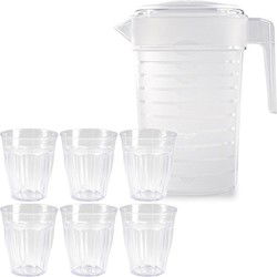 Water/limonade schenkkan 2 liter met 12x kunststof glazen voordeelset - Schenkkannen