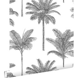 ESTAhome behang palmbomen zwart wit - 0,53 x 10,05 m - 139162