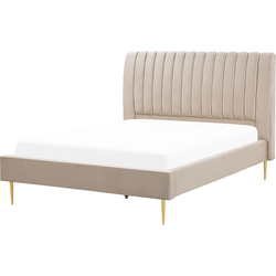 Beliani MARVILLE - Tweepersoonsbed-Beige-Fluweel