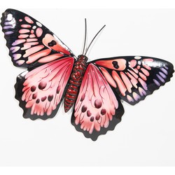 Anna's Collection Wanddecoratie vlinder - rood - 45 x 28 cm - metaal - muurdecoratie/schutting - Tuinbeelden
