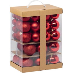 Feeric Kerstballen - 60ST - 4, 6, 7 en 8 cm - rood - kunststof - Kerstbal