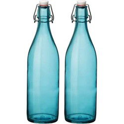 Bormioli rocco waterfles beugeldop - 2x - turquoise - 1000 ml - Drinkflessen