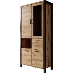 Meubella - Vitrinekast Acapulco - Eiken - Zwart - 100 cm