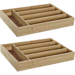 2x stuks bamboe houten bestekbakken/lades met patroontje in de vakjes 35.5 x 25.5 x 5 cm - Bestekbakken