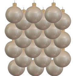 18x Glazen kerstballen glans licht parel/champagne 8 cm kerstboom versiering/decoratie - Kerstbal