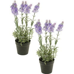 Kunstplant lavendel - 2x - lila paars - Lavandula - 28 cm - Kunstplanten