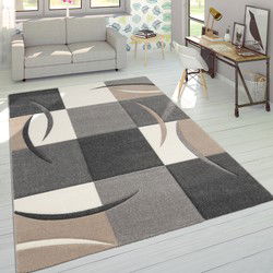 Laagpolig Vloerkleed Lareva - Geblokt Design - Taupe - 240x330 cm