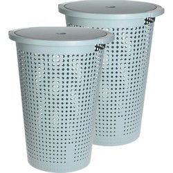 Wasmand met deksel - 2x - mintgroen - 35 liter - 40 x 52 cm - kunststof - Wasmanden