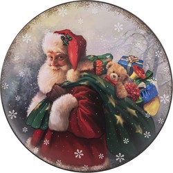 Clayre & Eef Onderbord Ø 33*1 cm Meerkleurig Kunststof Rond Kerstman Kerstbord Kaarsenbord