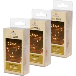 Set van 3x stuks draadverlichting lichtsnoer met 20 lampjes warm wit op batterij 100 cm - Lichtsnoeren