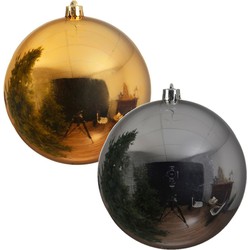 2x Grote kerstballen goud en zilver van 25 cm glans van kunststof - Kerstbal