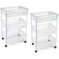 2x stuks opberg organiser trolleys/roltafels met 3 manden 62 cm in het transparant - Opberg trolley