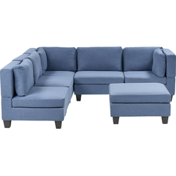UNSTAD - 5-zitsbank met ottomaan - Blauw - Rechtszijdig -  Polyester