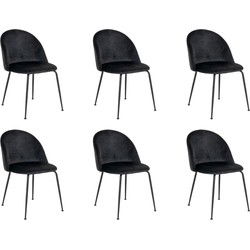 QUVIO Eetkamerstoel Lowen - Fluweel - Staal - Zwart - Set van 6