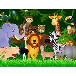 Sanders & Sanders fotobehang jungle dieren groen, geel en bruin - 360 x 270 cm - 600411