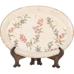 Clayre & Eef Onderbord  25x18x3 cm Beige Roze Keramiek Ovaal Bloemen