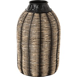 J-line - Vaas Decoratie Touw/rattan Zwart/naturel - 32x32x56cm