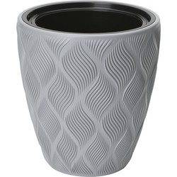 Form Plastic Plantenpot/bloempot Flow - kunststof - platina grijs - D30 x H32 cm - met binnenpot - Plantenpotten