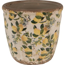 Clayre & Eef Bloempot  Ø 14x13 cm Beige Geel Keramiek Citroenen Bloempot Binnen