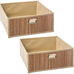 2x stuks opbergmand/kastmand 13 liter beige linnen/bamboe 31 x 15 x 31 cm - Opbergmanden