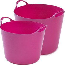 Flexibele emmers - 2x stuks - 14 liter en 26 liter - roze - Wasmanden