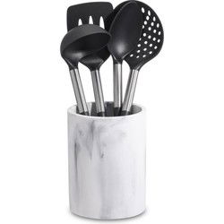 Keukengerei set van 4x stuks - in marmer look keukenhulp houder - gerei - bestek - Keukengerei