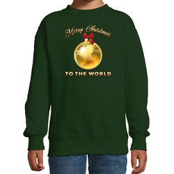 Bellatio Decorations kersttrui/sweater voor kinderen - Merry Christmas - wereld - groen 5-6 jaar (110/116) - kerst truien kind