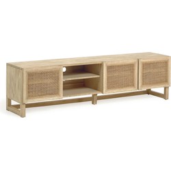 Kave Home - Rexit TV-meubel met 3 deuren in massief hout en mindifineer met rotan 180 x 50 cm
