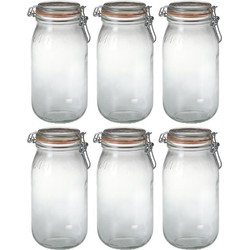 6x Luchtdichte weckpotten transparant glas 2 liter - Weckpotten