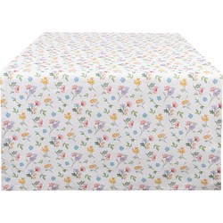 Clayre & Eef Tafelloper  50x140 cm Wit Katoen Bloemen