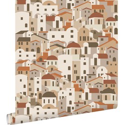 ESTAhome behang mediterrane huisjes beige en terracotta - 50 x 900 cm - 139623