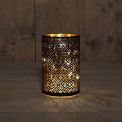 Cylinder Glass Baroque Black/Gold 10X15Cm / 8Led Warm W