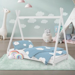 Kinderbed Tipi 70x140 cm wit gemaakt van dennenhout Houten bed met lattenbodem ML design