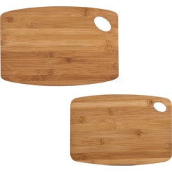 2x Rechthoekige bamboe houten snij/serveerplanken met ophangoog 26 en 34 cm - Snijplanken