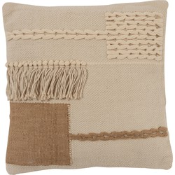 J-line - Kussen Franjes Vierkant Katoen Beige - 44x44x10cm