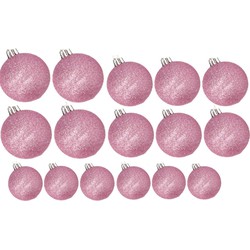 Kerstversiering set glitter kerstballen roze 6 - 8 -10 cm - pakket van 50x stuks - Kerstbal
