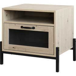 QUVIO Nachtkastje met deurtje en open lade - QUV1020 - Walnut light brown