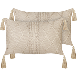 CAESIA - Sierkussen set van 2 - Beige - 30 x 50 cm - Katoen