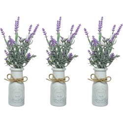 8x stuks lichtpaarse Lavendula/lavendel kunstplant 32 cm in witte pot - Kunstplanten
