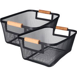 H&S Collection Opbergmand - 2x - met handgrepen - zwart - metaal - 31 x 22 x 14 cm - draadmand - Opbergmanden