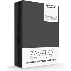 Zavelo Deluxe Katoen-Satijn Topper Hoeslaken Antraciet-2-persoons (140x200 cm)