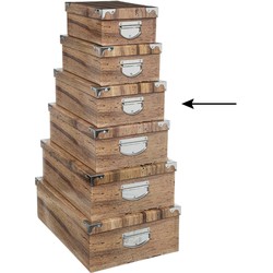 5Five Opbergdoos/box - Houtprint donker - L32 x B21.5 x H12 cm - Stevig karton - Treebox - Opbergbox