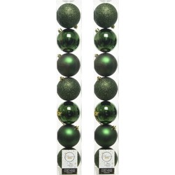 14x stuks kunststof kerstballen donkergroen (pine) 8 cm glans/mat/glitter - Kerstbal